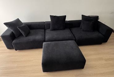 Dark Gray Corduroy Modular Sectional Sofa with Ottoman