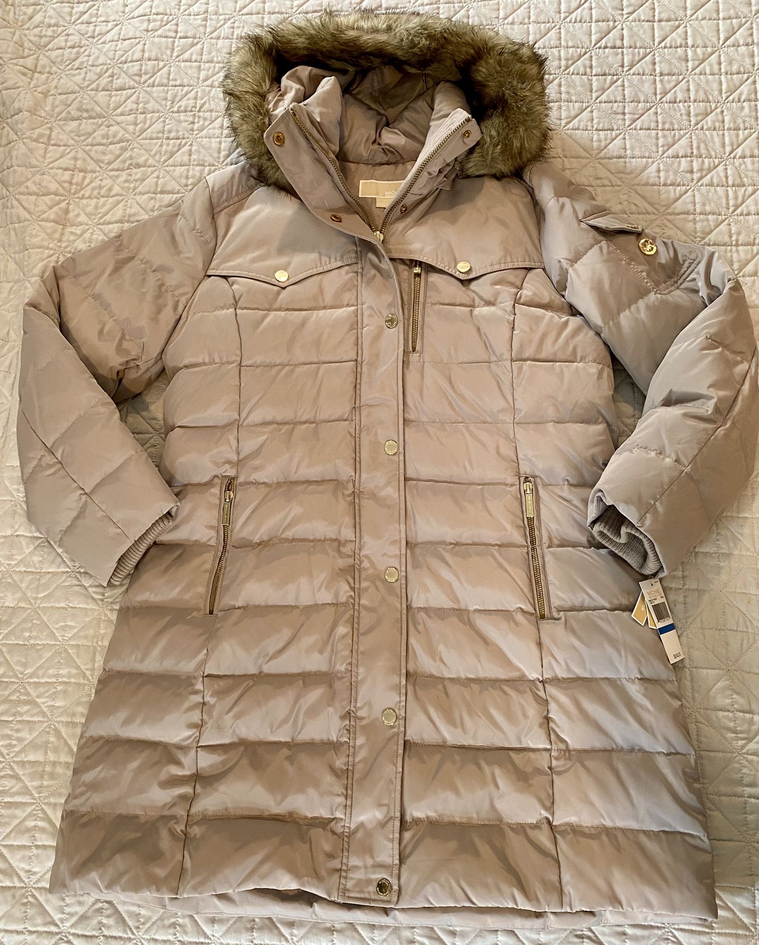 NWT Michael Kors Faux-Fur-Trim Down Puffer Coat Women’s Size XL