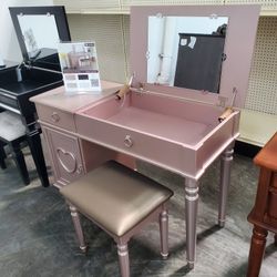 New Beautiful Pink Vanity With Pull Up Mirror And Stool Set Special Come Visit Our Store In Paramount