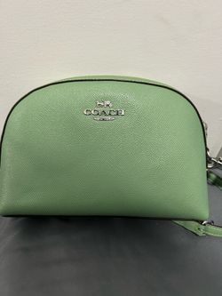 Coach Green Pebbled Zip Top Crossbody Bag w/ Detachable Strap, Logo
