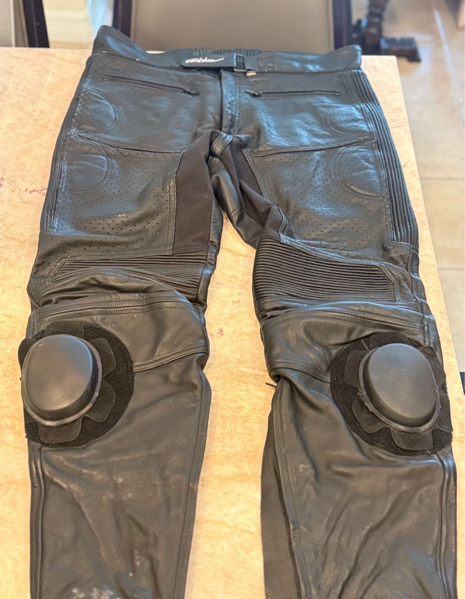 Fieldsheer Sport Air Perforated Leather Moto Pants (Size 40) + Tourmaster Deluxe Rain Boot Covers Bundle