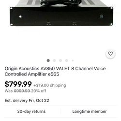 Origin Acoustics 8 Channel Voice Controlled Amplifier High End Stereo Receiver 
