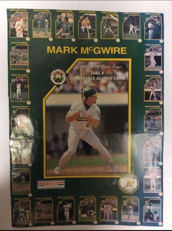 RARE - MARK MCGWIRE POSTER CARD SET 1992 Clovis Police lot Oakland Athletics A's 1990's Advertising signTrading  MLB Sports Vintage 90's 