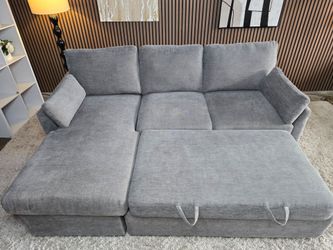 LIKE NEW- Coddle Luke Fabric Sleeper Sofa with Reversible Chaise and Storage, Gray