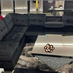 Heights Black Velvet Reversible Sectional with Storage Ottoman 😍 Limited stock🫨