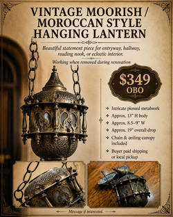 Vintage Moorish / Moroccan Style Pierced Metal Hanging Lantern Ceiling Light