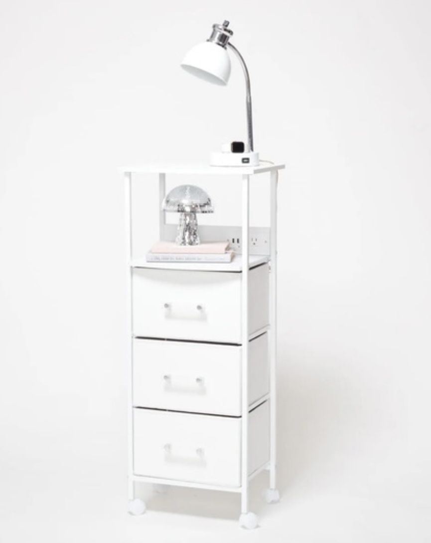 Dormify College Dorm Charging 3-Drawer Cart on Wheels