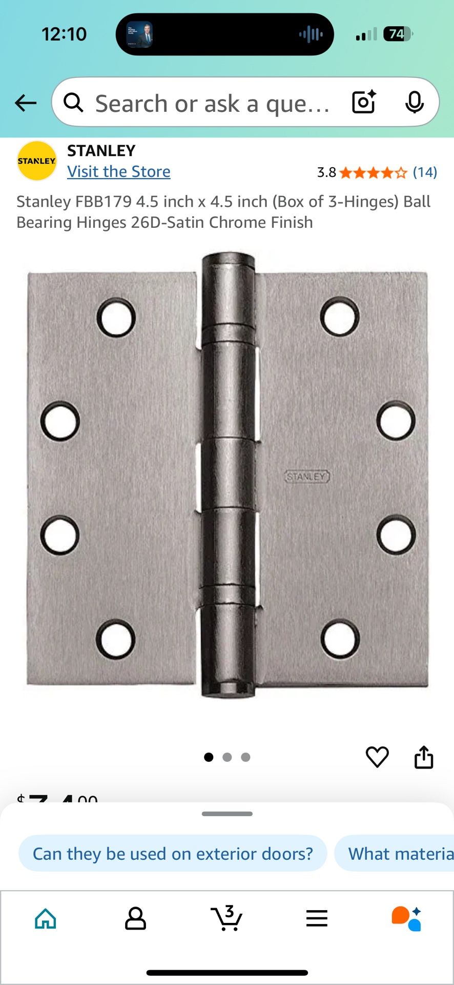 3-pack Heavy Duty Ball Bearing Hinges