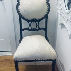 Beautiful Victorian Boudoir Chair Re-upholstered In White Brocade