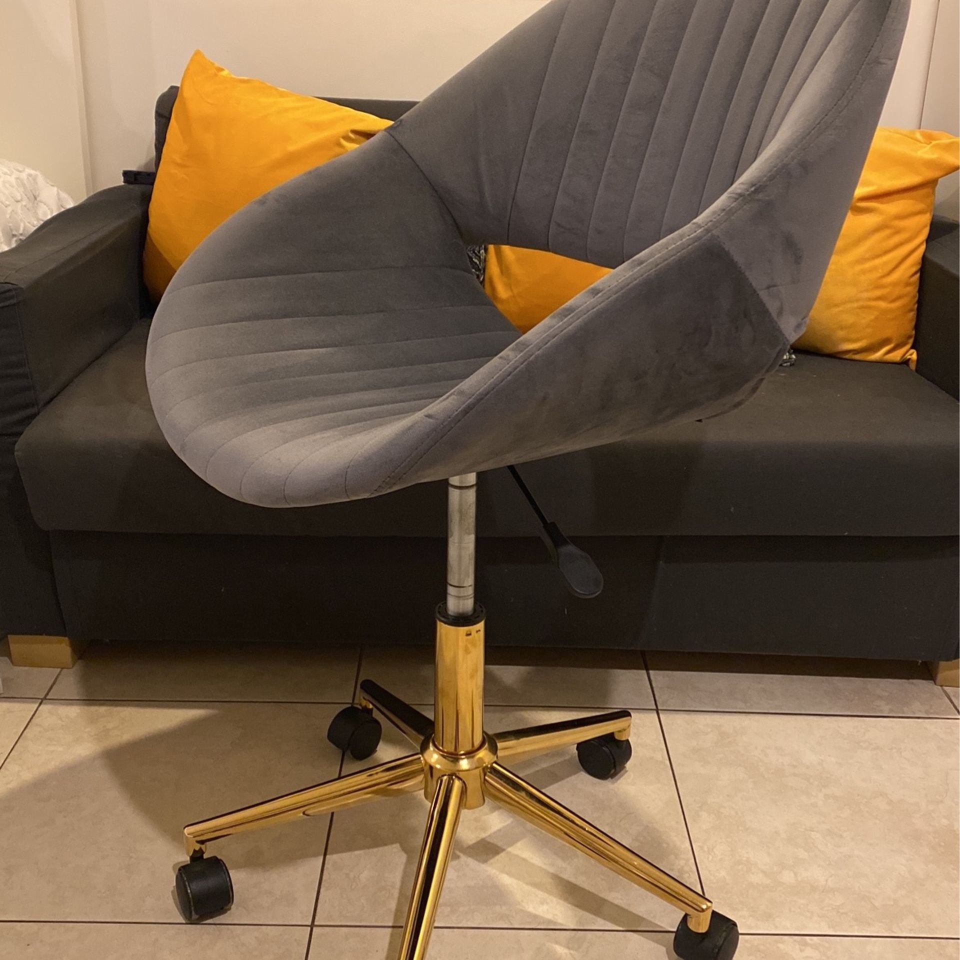 Grey & Gold Velvet Office Chair