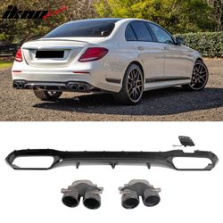 Fits 2017-2023 Benz E-Class E300 E400 E53 Style Gloss Black Rear Diffuser Exhaust Tip