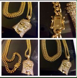 14K Gold Plated Miami Cuban 10MM Swarovski Crystal Jesus Head