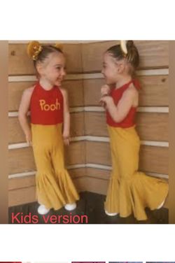 Big Kids 9/10 Character Costume Inspired Cosplay Bell Bottom Flare Jumpsuit Pooh Bear