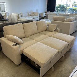 Sleeper Sectional Sofa Bed Chaise Couch with Pull Out Bed for Living Room or Guest Room