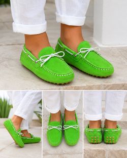 Gallucci Driver Ambra Velour Lime Suede Loafers Kids EU 32 Green Moccasins NEW