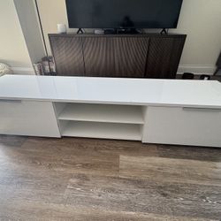 Modern White Gloss TV Stand Media Console Low Profile Minimalist Storage Cabinet