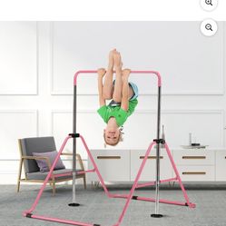 ZENOVA Gymnastics Bars for Home Exercise, Adjustable Height Gymnastic Equipment Horizontal Bar, Junior Monkey Bar Training for Kids (Pink)