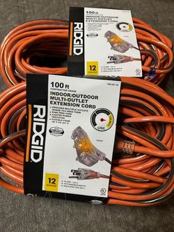 RYDGID 100 ft. 12/3 Heavy Duty Indoor/Outdoor Extension Cord with Tritap Lighted End, Orange/Grey