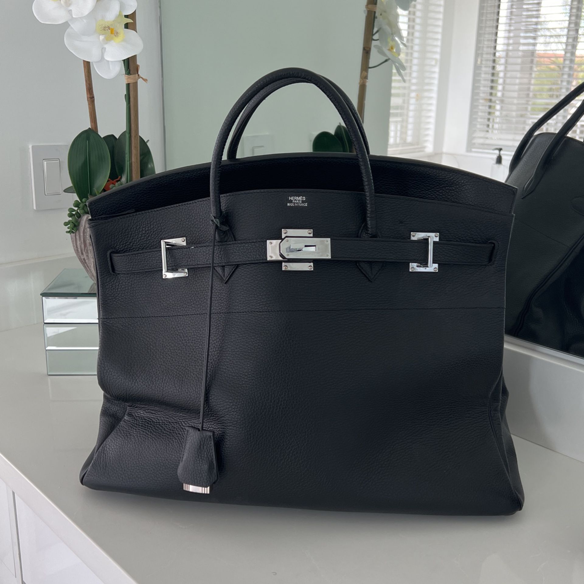 Hermes Haut A Courroies 32 Handbag Black Epsom #k 21c Auction
