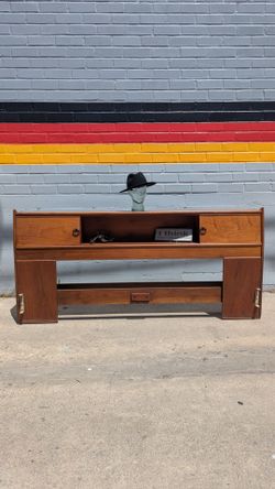 Vintage Mid-Century Modern Walnut Storage Headboard