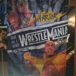 WWF Wrestlemania 6 Ultimate Warrior vs Hulk Hogan banner