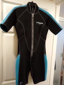 Cressi LIDO Women's Large Brand New Half Suit Wetsuit Black And Turquoise Never Worn
