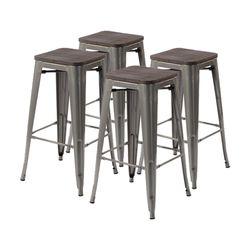 Homy Casa ZOLNES 29" Silver Metal Bar Stools Set of 4 for Home and Workspace
