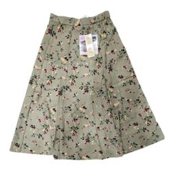 Vintage Koret Petites Size 8 Green Floral Midi Skirt NWT