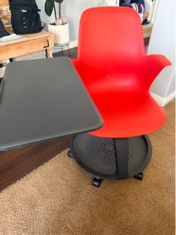 Red Classroom/Training Chair with Tablet Arm and Storage Base