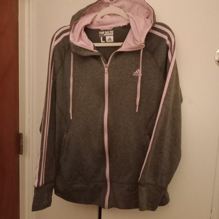 Adidas Hoodie Jacket Pink And Grey Large.
