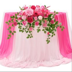 TINGE TIME Artificial Sweetheart Flower Swag With Table Cloth And Table Runner, Pack Of 3 Floral Arrangement For Wedding Sweetheart Table Centerpiece 