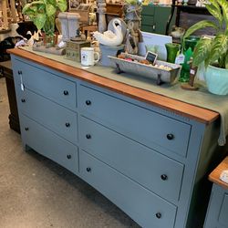 Newly Refinished Gray/Green 6 Drawer Dresser 