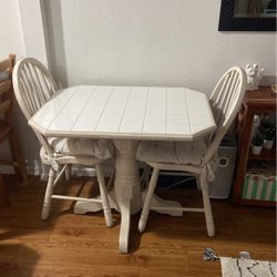 White Tile/Wood Table + 2 Chairs