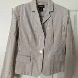 Rafaella Cream & Brown Cotton Pinstripe Blazer Size 6 Petite Jacket