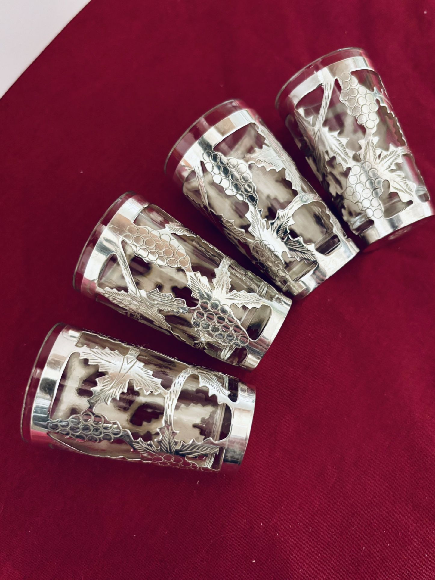 Vintage Sterling Silver Shot Glass Overlay Sleeve Vine Leaf Mexico 925 Art