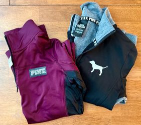(2) PINK long sleeve pullover workout tops shirts yoga gym