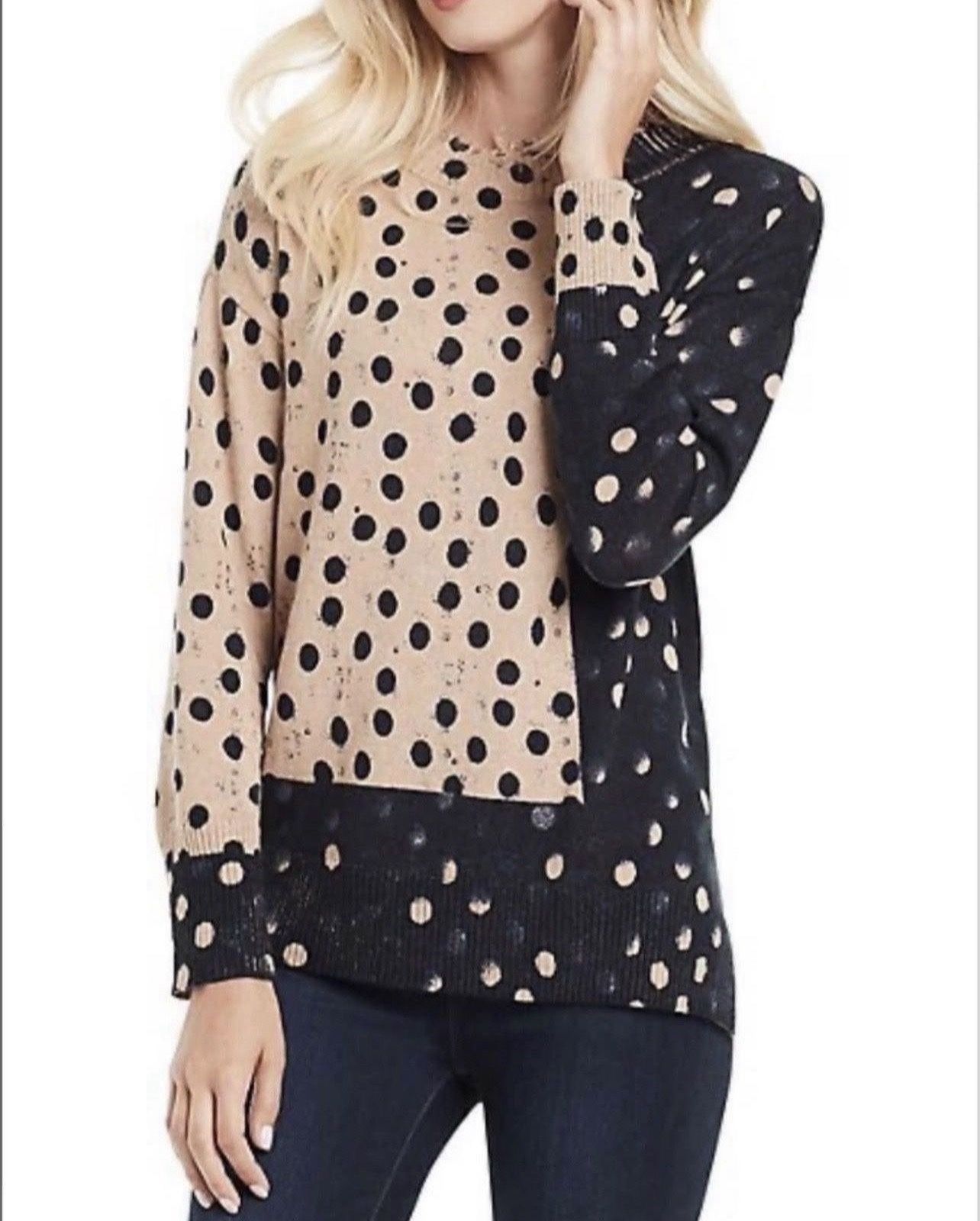 Nic+Zoe Polka Dot Cotton Blend Sweater size Large 