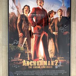 Anchorman 2 SIGNED Movie Poster 9 Signatures Will Ferrell Steve Carell Paul Rudd Christina Applegate Judd Apatow +