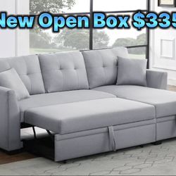 Light Gray Sofa Bed Couch 🛋️ New Open Box 📦 Reversible L✅ Pull Out Bed ✅ Storage Underneath New Open Box 📦 