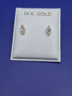 14K Gold Marquise CZ Stud Earrings