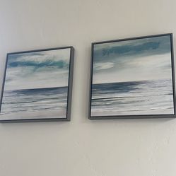 Set Of 2 Coastal Ocean Canvas Wall Art