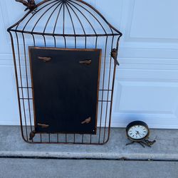 Antique gold, bronze, metal birdcage caulk Board W/ Magnets+ matching clock