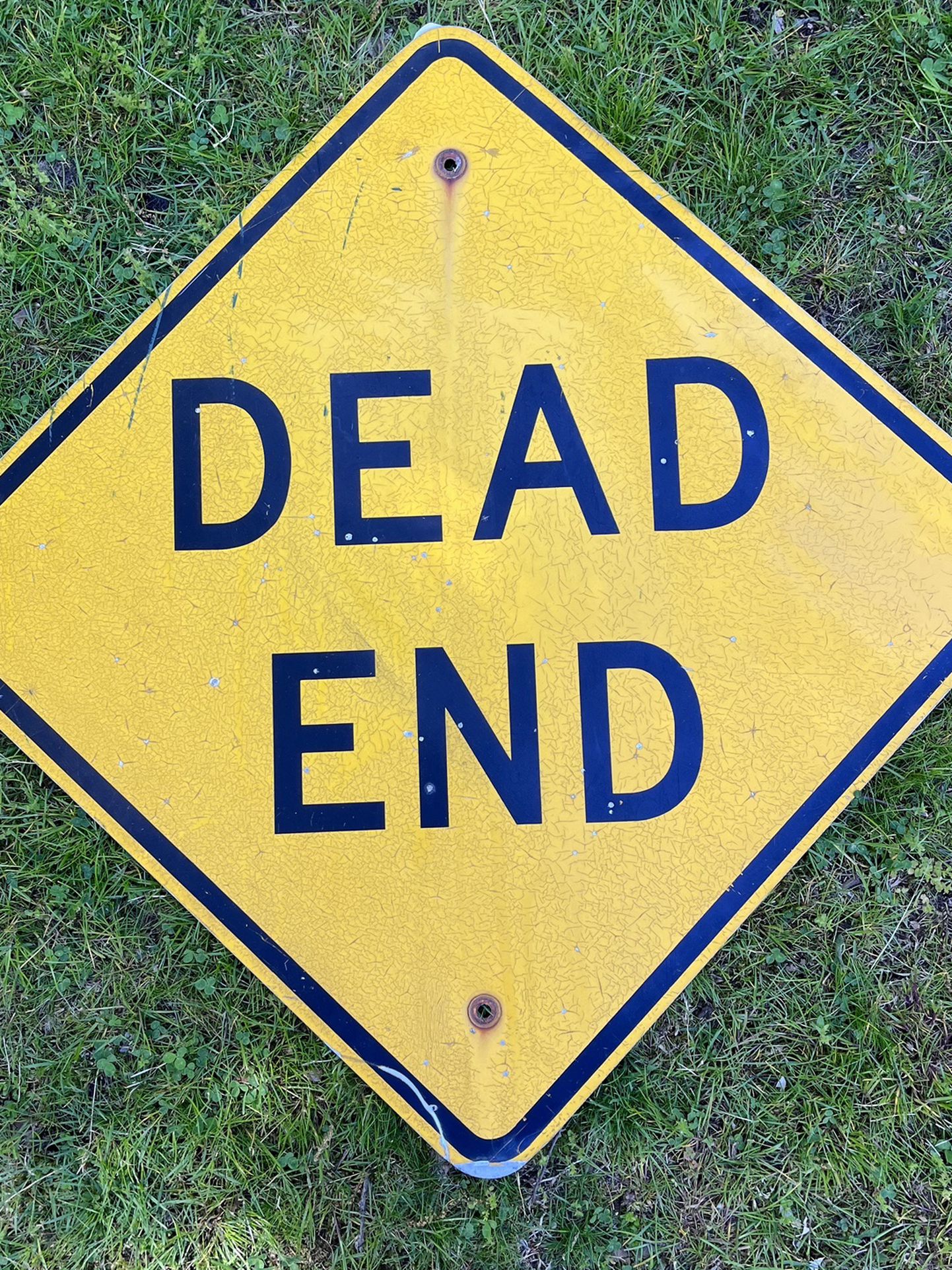 Old Vintage Discarded Metal Street Sign Diamond Dead End Yellow
