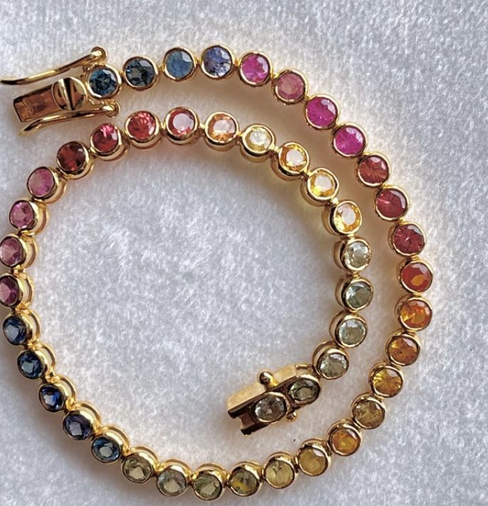 18k Gold bracelet with Natural Rainbow Multi-Sapphires