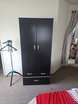 Hodedah Two Door Wardrobe with Two Drawers and Hanging Rod Black