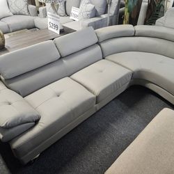 Brand New 102" x 85" Gray Faux Leather Sectional