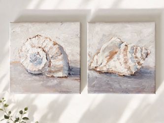 Blue Shell Canvas Wall Art – Coastal Beach Decor (Set of 2)