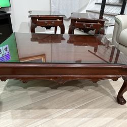 living room coffee table and 2 end tables