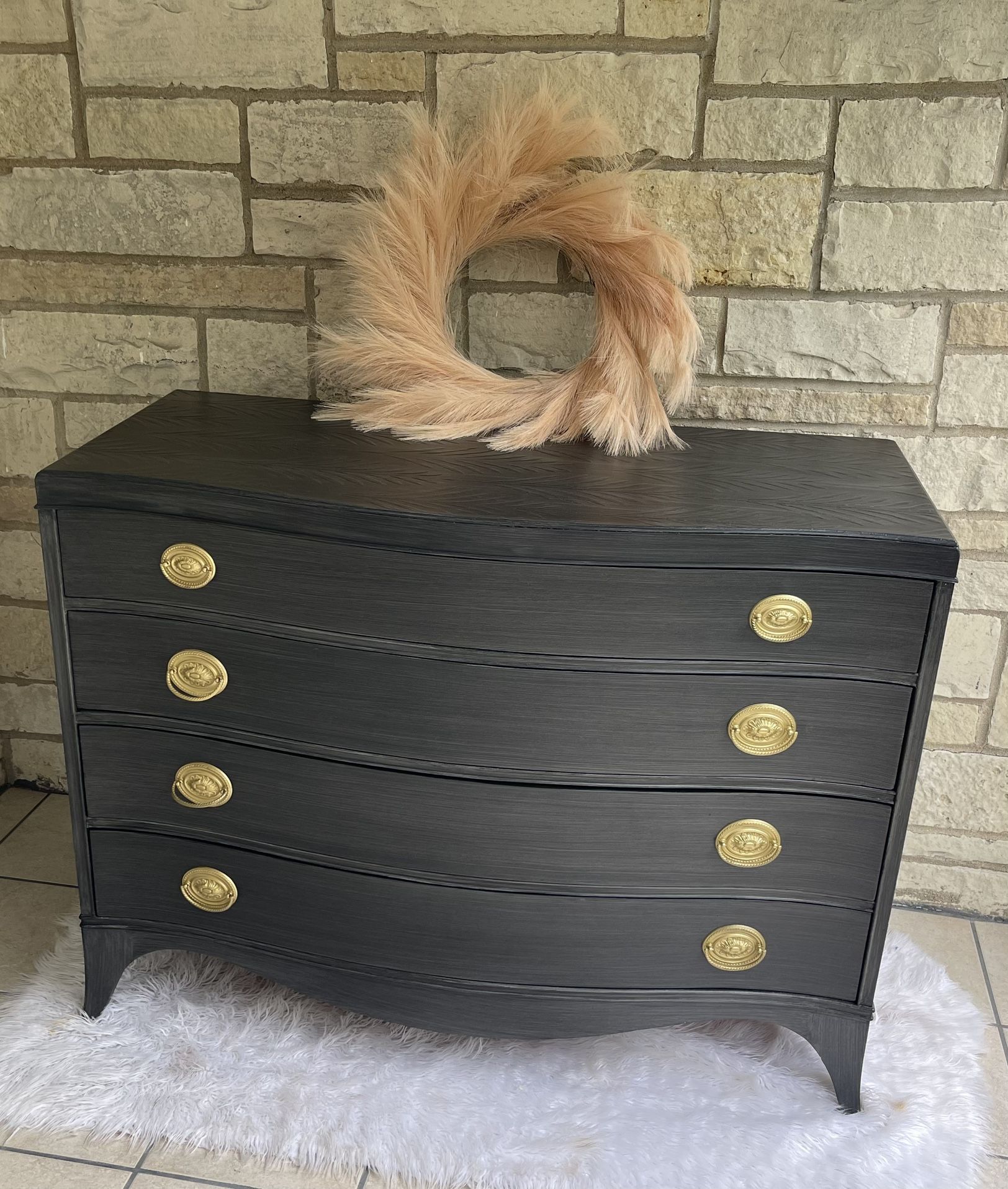 Solid wood 4 drawers brushed gold/gray dresser 
