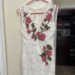 Guess White Floral Roses Lace Dress - 6